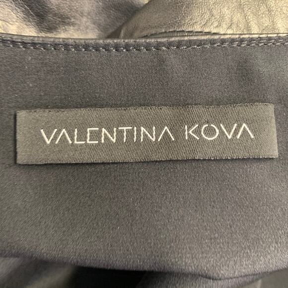 VALENTINA KOVA Size L Black Leather Crew Neck Casual Top - Picture 5 of 7